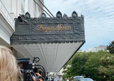 Kristy Crum, our cinematographer extraordinaire, takes in the grand entrance to the Francis Marion Hotel.